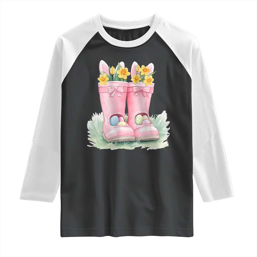 Funny Easter Day Gardening Raglan Shirt Gardener Boots Bunny Ears Colorful Eggs TS11 Black White Print Your Wear