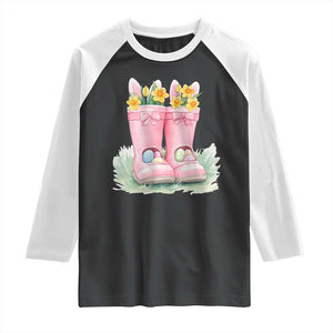 Funny Easter Day Gardening Raglan Shirt Gardener Boots Bunny Ears Colorful Eggs TS11 Black White Print Your Wear