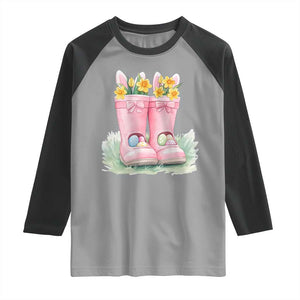 Funny Easter Day Gardening Raglan Shirt Gardener Boots Bunny Ears Colorful Eggs TS11 Sport Gray Black Print Your Wear