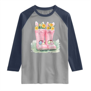 Funny Easter Day Gardening Raglan Shirt Gardener Boots Bunny Ears Colorful Eggs TS11 Sport Gray Navy Print Your Wear