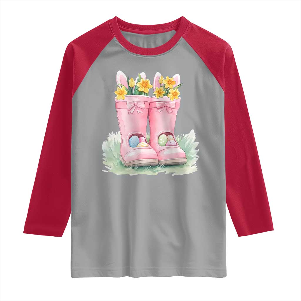 Funny Easter Day Gardening Raglan Shirt Gardener Boots Bunny Ears Colorful Eggs TS11 Sport Gray Red Print Your Wear