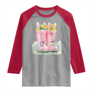 Funny Easter Day Gardening Raglan Shirt Gardener Boots Bunny Ears Colorful Eggs TS11 Sport Gray Red Print Your Wear