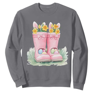 Funny Easter Day Gardening Sweatshirt Gardener Boots Bunny Ears Colorful Eggs TS11 Charcoal Print Your Wear