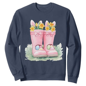Funny Easter Day Gardening Sweatshirt Gardener Boots Bunny Ears Colorful Eggs TS11 Navy Print Your Wear