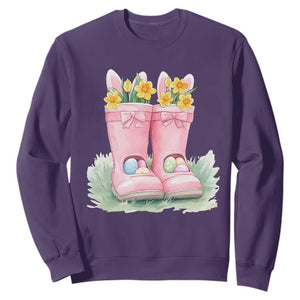 Funny Easter Day Gardening Sweatshirt Gardener Boots Bunny Ears Colorful Eggs TS11 Purple Print Your Wear