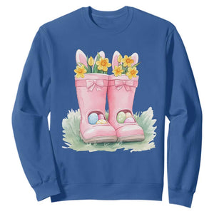 Funny Easter Day Gardening Sweatshirt Gardener Boots Bunny Ears Colorful Eggs TS11 Royal Blue Print Your Wear
