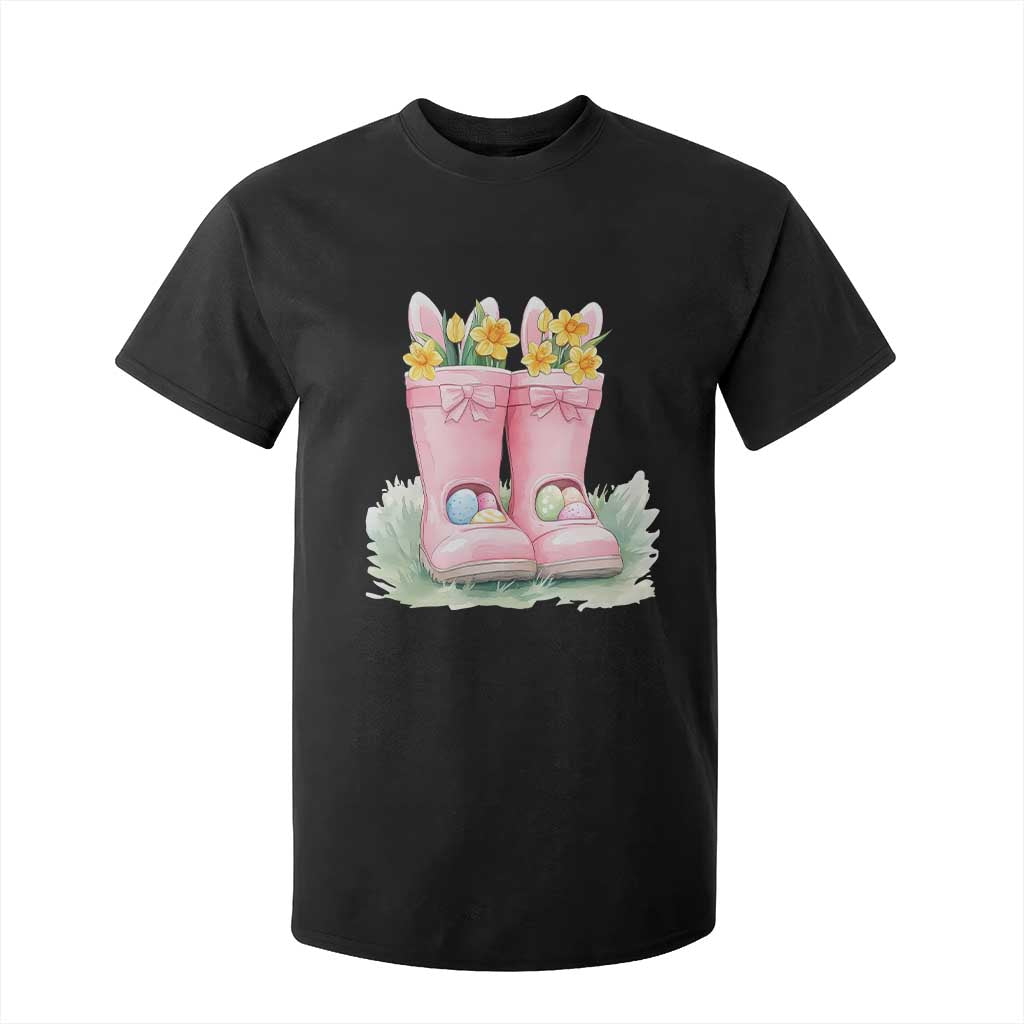 Funny Easter Day Gardening T Shirt For Kid Gardener Boots Bunny Ears Colorful Eggs TS11 Black Print Your Wear