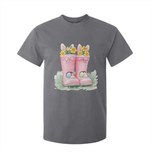 Funny Easter Day Gardening T Shirt For Kid Gardener Boots Bunny Ears Colorful Eggs TS11 Charcoal Print Your Wear