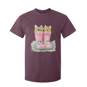 Funny Easter Day Gardening T Shirt For Kid Gardener Boots Bunny Ears Colorful Eggs TS11 Maroon Print Your Wear