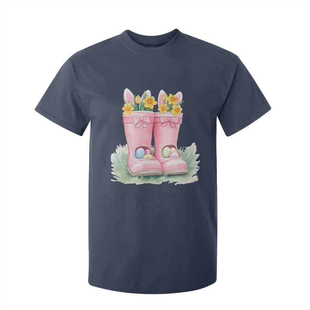 Funny Easter Day Gardening T Shirt For Kid Gardener Boots Bunny Ears Colorful Eggs TS11 Navy Print Your Wear