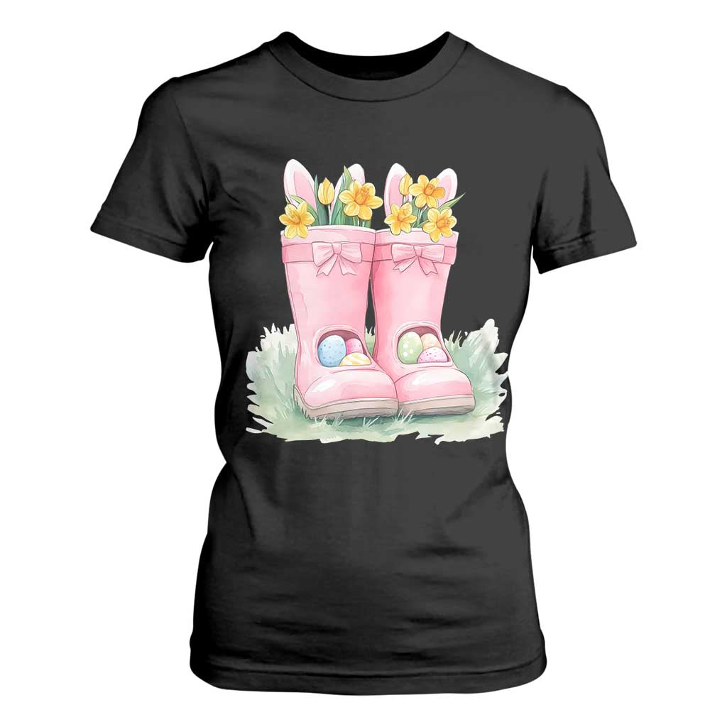 Funny Easter Day Gardening T Shirt For Women Gardener Boots Bunny Ears Colorful Eggs TS11 Black Print Your Wear