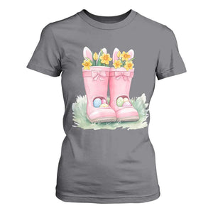 Funny Easter Day Gardening T Shirt For Women Gardener Boots Bunny Ears Colorful Eggs TS11 Charcoal Print Your Wear