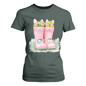 Funny Easter Day Gardening T Shirt For Women Gardener Boots Bunny Ears Colorful Eggs TS11 Dark Forest Green Print Your Wear