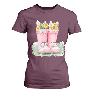 Funny Easter Day Gardening T Shirt For Women Gardener Boots Bunny Ears Colorful Eggs TS11 Maroon Print Your Wear