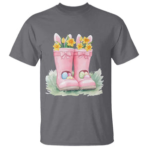 Funny Easter Day Gardening T Shirt Gardener Boots Bunny Ears Colorful Eggs TS11 Charcoal Print Your Wear