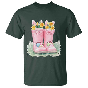 Funny Easter Day Gardening T Shirt Gardener Boots Bunny Ears Colorful Eggs TS11 Dark Forest Green Print Your Wear