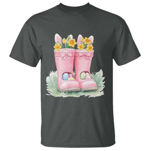 Funny Easter Day Gardening T Shirt Gardener Boots Bunny Ears Colorful Eggs TS11 Dark Heather Print Your Wear