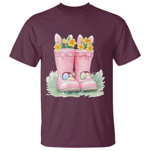 Funny Easter Day Gardening T Shirt Gardener Boots Bunny Ears Colorful Eggs TS11 Maroon Print Your Wear