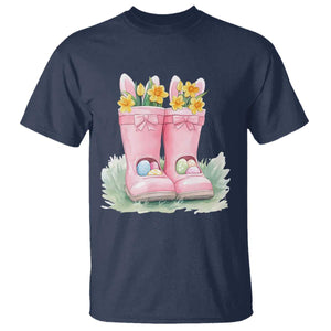 Funny Easter Day Gardening T Shirt Gardener Boots Bunny Ears Colorful Eggs TS11 Navy Print Your Wear