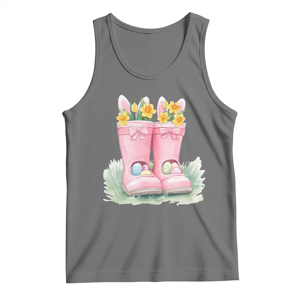 Funny Easter Day Gardening Tank Top Gardener Boots Bunny Ears Colorful Eggs TS11 Black Heather Print Your Wear