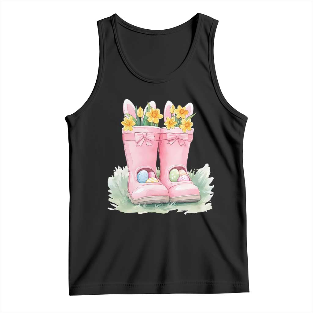 Funny Easter Day Gardening Tank Top Gardener Boots Bunny Ears Colorful Eggs TS11 Black Print Your Wear