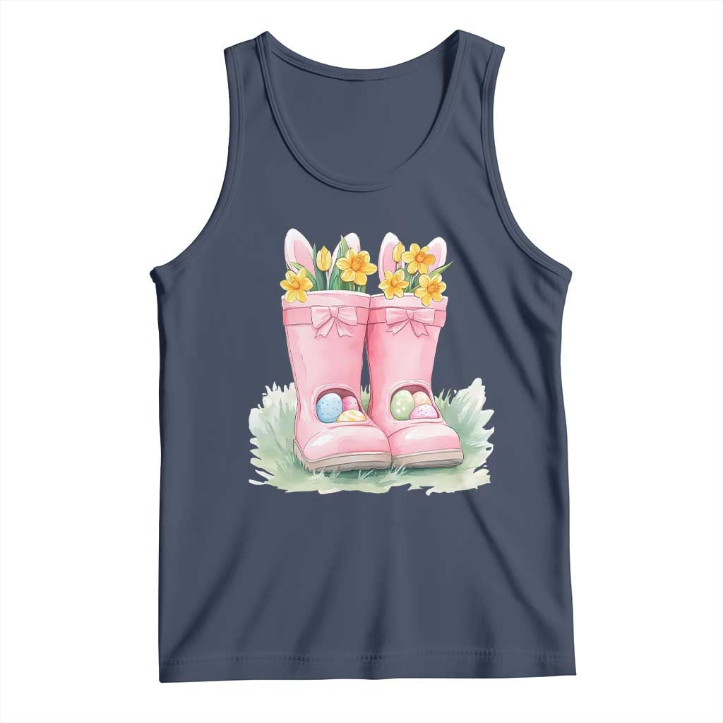 Funny Easter Day Gardening Tank Top Gardener Boots Bunny Ears Colorful Eggs TS11 Navy Print Your Wear