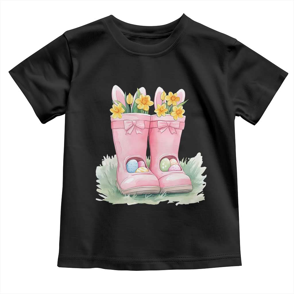 Funny Easter Day Gardening Toddler T Shirt Gardener Boots Bunny Ears Colorful Eggs TS11 Black Print Your Wear