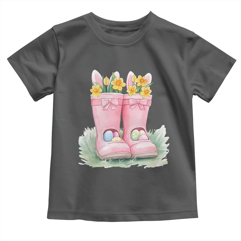 Funny Easter Day Gardening Toddler T Shirt Gardener Boots Bunny Ears Colorful Eggs TS11 Dark Heather Print Your Wear