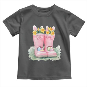 Funny Easter Day Gardening Toddler T Shirt Gardener Boots Bunny Ears Colorful Eggs TS11 Dark Heather Print Your Wear