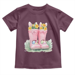 Funny Easter Day Gardening Toddler T Shirt Gardener Boots Bunny Ears Colorful Eggs TS11 Maroon Print Your Wear