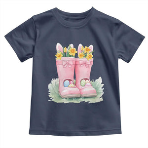 Funny Easter Day Gardening Toddler T Shirt Gardener Boots Bunny Ears Colorful Eggs TS11 Navy Print Your Wear