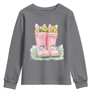 Funny Easter Day Gardening Youth Sweatshirt Gardener Boots Bunny Ears Colorful Eggs TS11 Charcoal Print Your Wear
