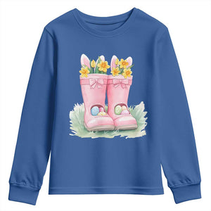 Funny Easter Day Gardening Youth Sweatshirt Gardener Boots Bunny Ears Colorful Eggs TS11 Royal Blue Print Your Wear