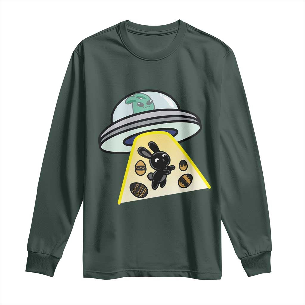 Funny Easter Day UFO Alien Bunny Long Sleeve Shirt TS11 Dark Forest Green Print Your Wear