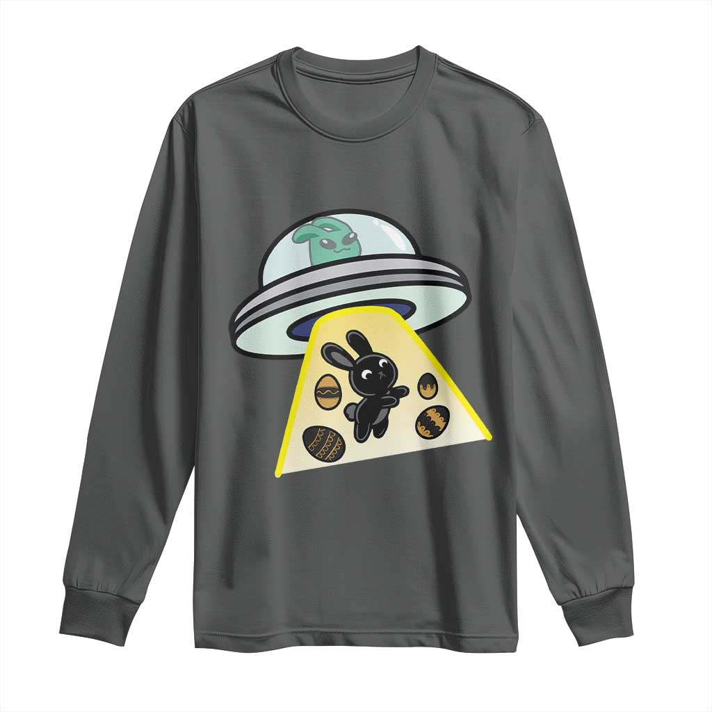 Funny Easter Day UFO Alien Bunny Long Sleeve Shirt TS11 Dark Heather Print Your Wear