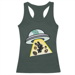 Funny Easter Day UFO Alien Bunny Racerback Tank Top TS11 Dark Forest Green Print Your Wear