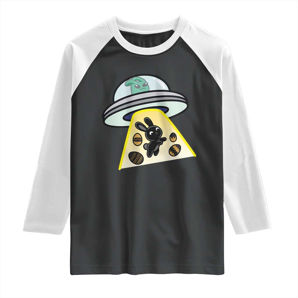 Funny Easter Day UFO Alien Bunny Raglan Shirt TS11 Black White Print Your Wear