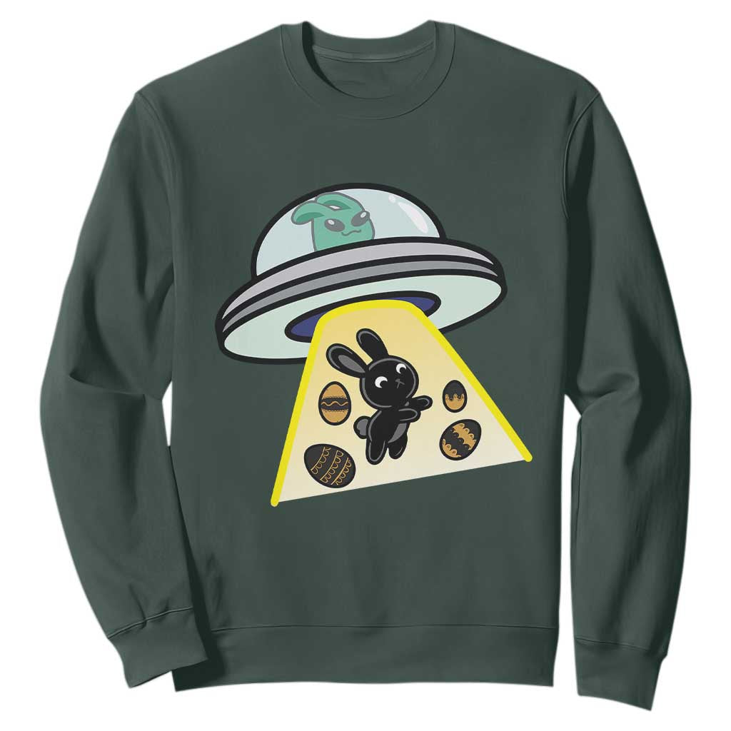 Funny Easter Day UFO Alien Bunny Sweatshirt TS11 Dark Forest Green Print Your Wear