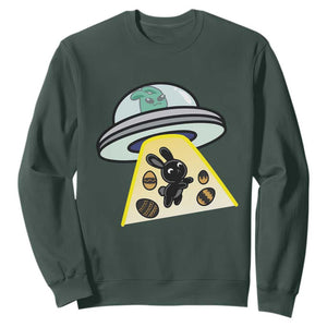 Funny Easter Day UFO Alien Bunny Sweatshirt TS11 Dark Forest Green Print Your Wear