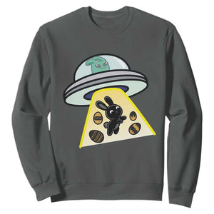 Funny Easter Day UFO Alien Bunny Sweatshirt TS11 Dark Heather Print Your Wear