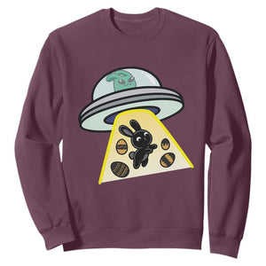 Funny Easter Day UFO Alien Bunny Sweatshirt TS11 Maroon Print Your Wear