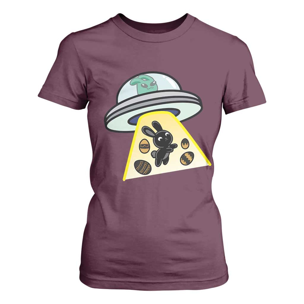Funny Easter Day UFO Alien Bunny T Shirt For Women TS11 Maroon Print Your Wear