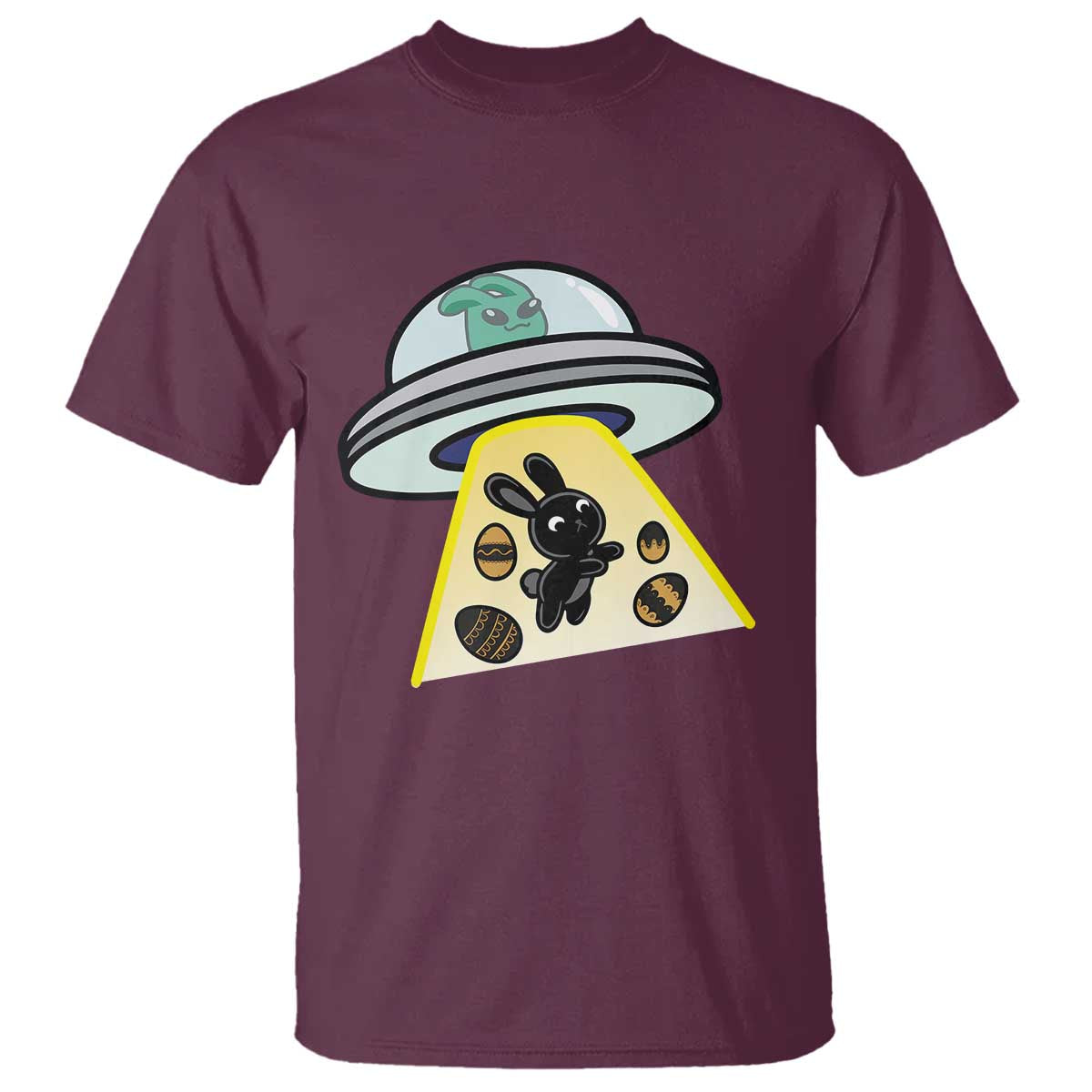 Funny Easter Day UFO Alien Bunny T Shirt TS11 Maroon Print Your Wear