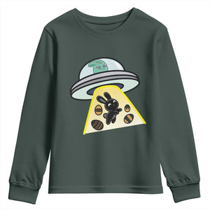 Funny Easter Day UFO Alien Bunny Youth Sweatshirt TS11 Dark Forest Green Print Your Wear