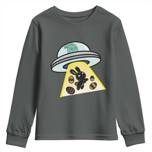 Funny Easter Day UFO Alien Bunny Youth Sweatshirt TS11 Dark Heather Print Your Wear