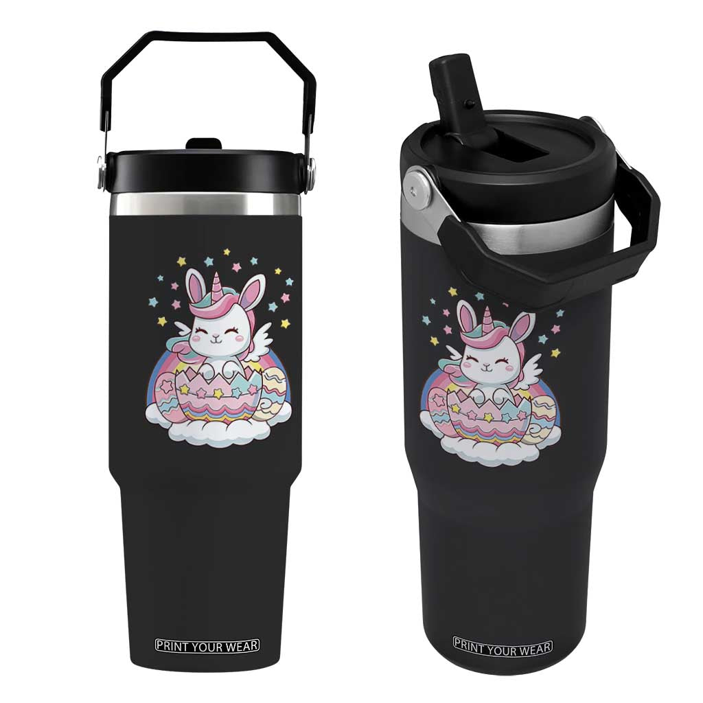 Funny Easter Unicorn Bunny Easter Eggs Flip Straw Tumbler TS11 One Size: 30 oz Black Print Your Wear