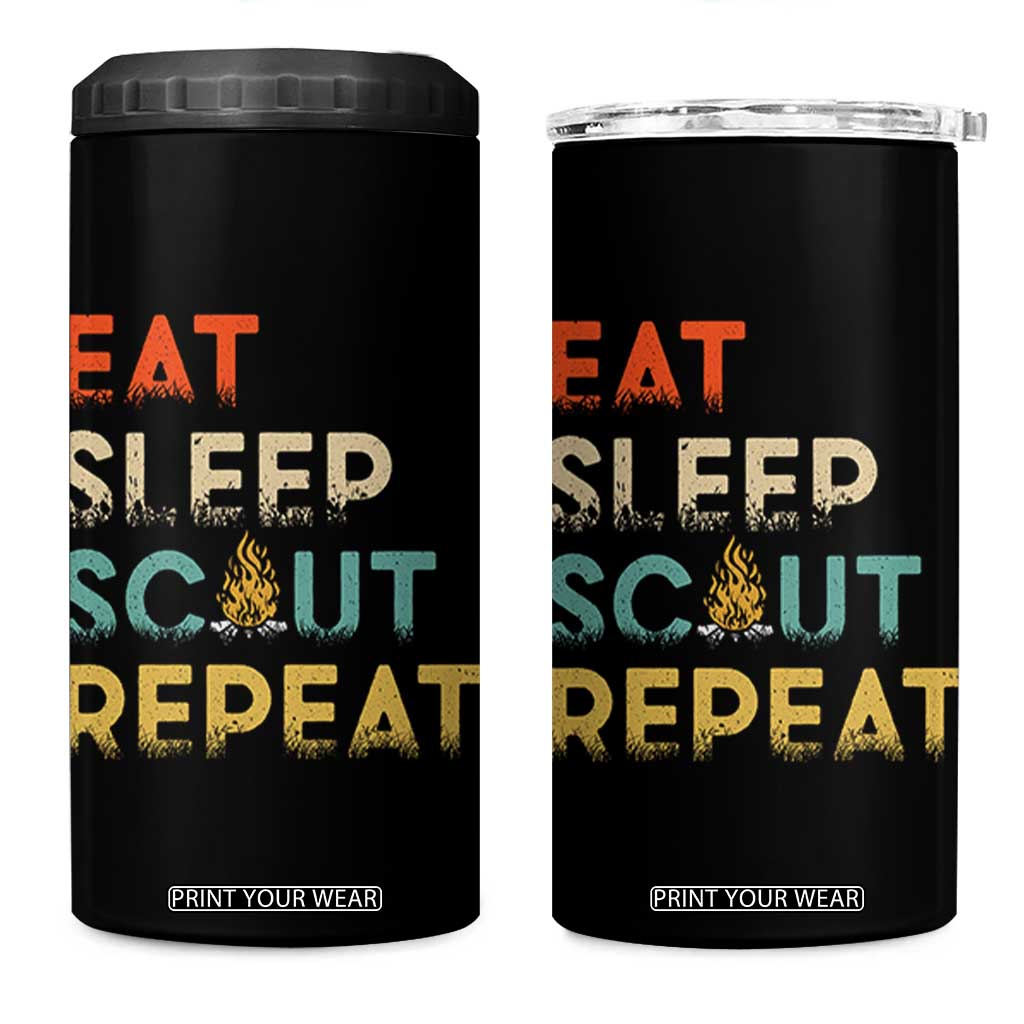 Funny Eat Sleep Scout Repeat 4 in 1 Can Cooler Tumbler Scouting Outdoor Camping Nature Campfire TS11 One Size: 16 oz Black Print Your Wear