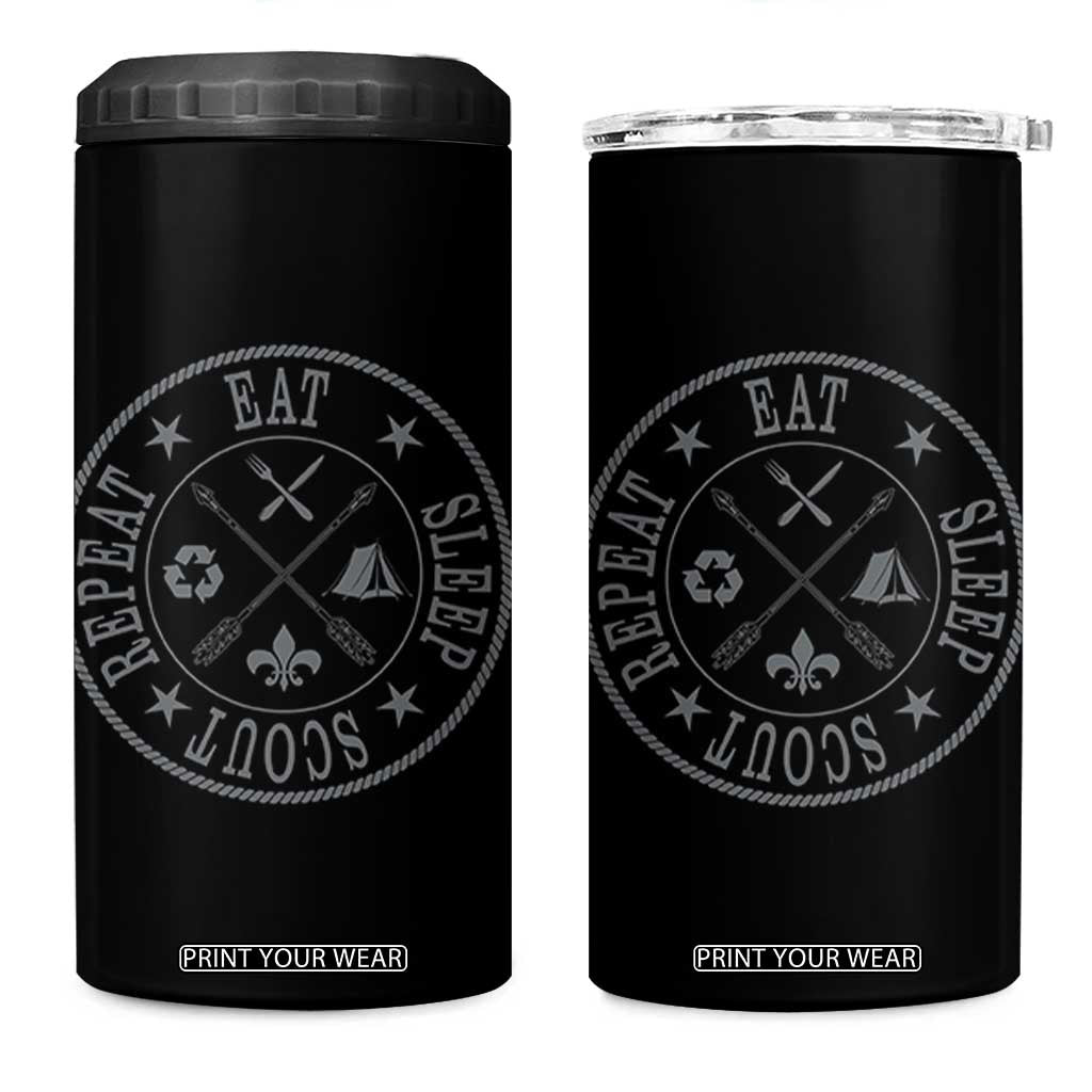 Funny Eat Sleep Scout Repeat 4 in 1 Can Cooler Tumbler Scouting Outdoor Camping Nature TS11 One Size: 16 oz Black Print Your Wear
