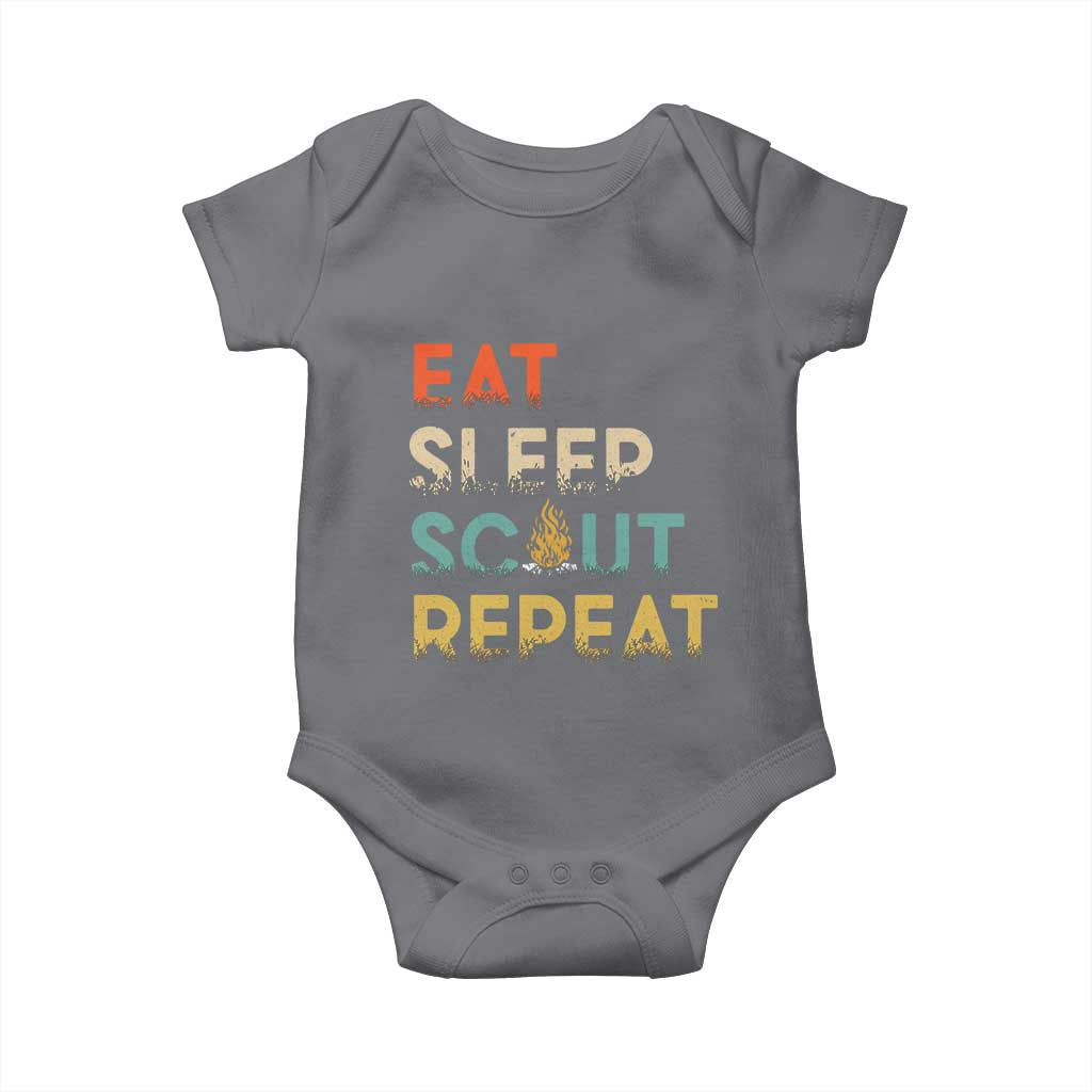 Funny Eat Sleep Scout Repeat Baby Onesie Scouting Outdoor Camping Nature Campfire TS11 Charcoal Print Your Wear
