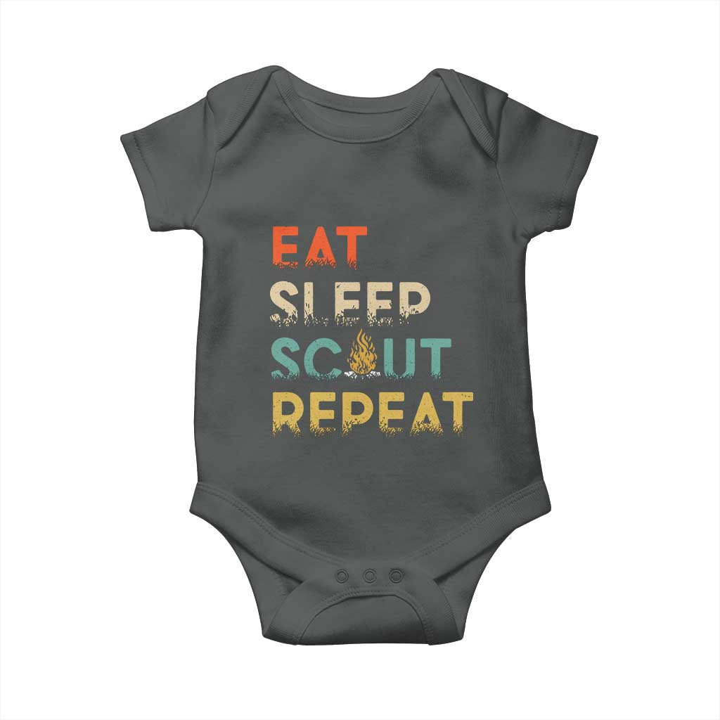 Funny Eat Sleep Scout Repeat Baby Onesie Scouting Outdoor Camping Nature Campfire TS11 Dark Heather Print Your Wear